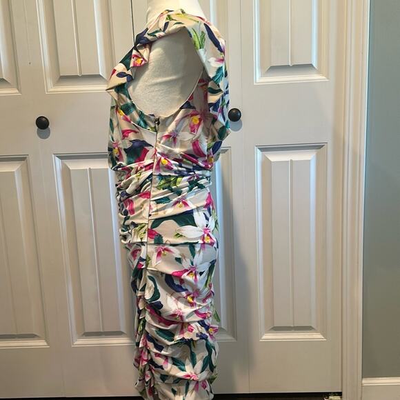 Express 12 Tropical Floral One Shoulder Ruched Dress - Picture 6 of 11